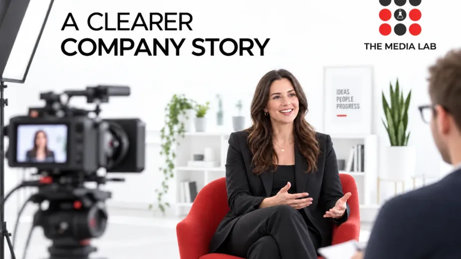 Corporate interview filming setup illustrating The Media Lab’s guide to corporate video production in Dubai.