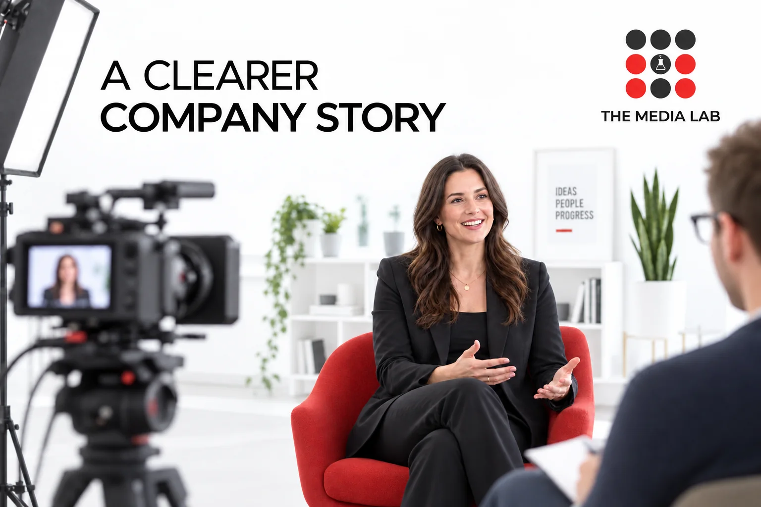 Corporate interview filming setup illustrating The Media Lab’s guide to corporate video production in Dubai.