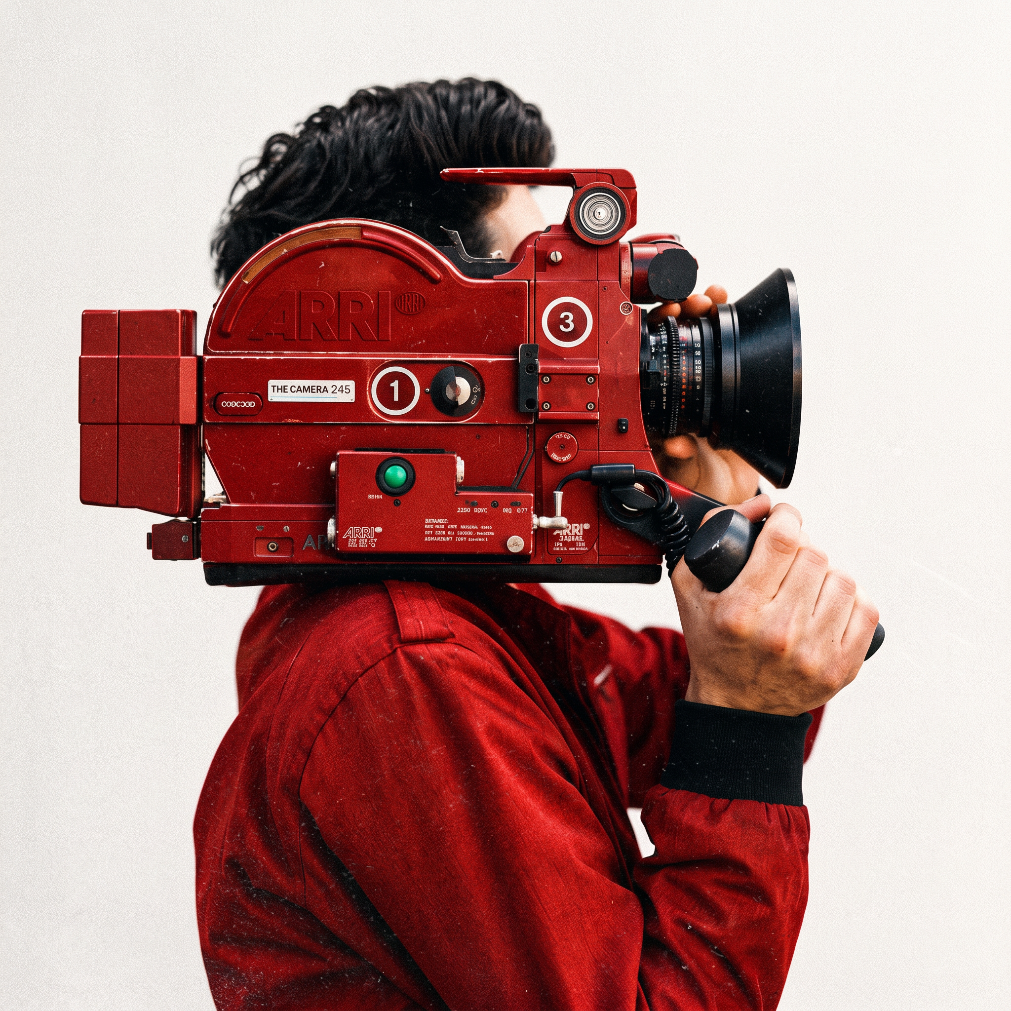 Camera operator with a red cinema camera, illustrating video production services at The Media Lab in Dubai.