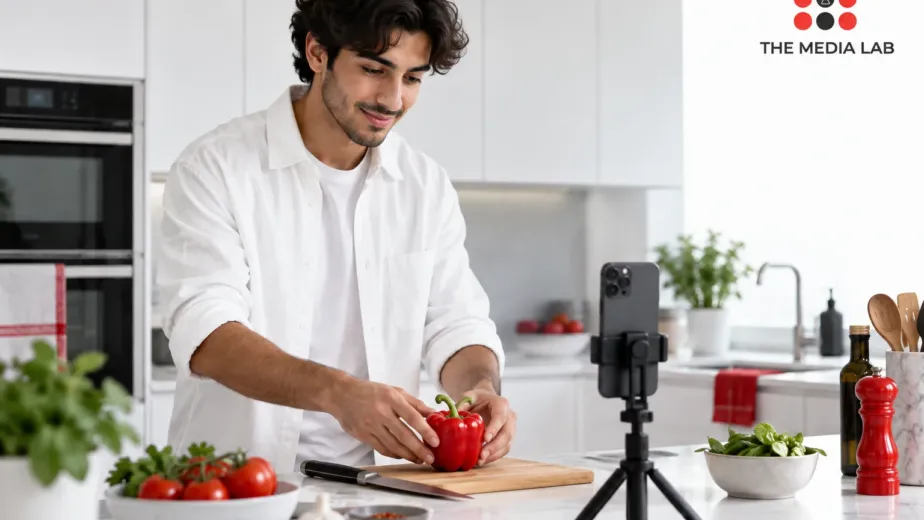 Fictional creator filming food content, illustrated for The Media Lab’s UAE TikTokers 2021 retrospective
