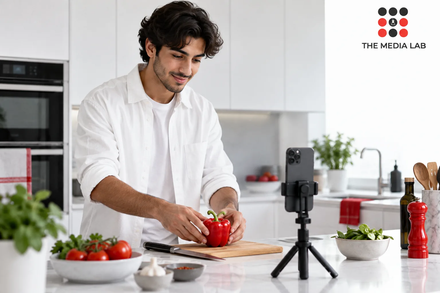 Fictional creator filming food content, illustrated for The Media Lab’s UAE TikTokers 2021 retrospective