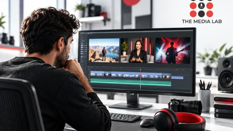 Video editor reviewing different formats, illustrated for The Media Lab’s guide to YouTube channels in the UAE
