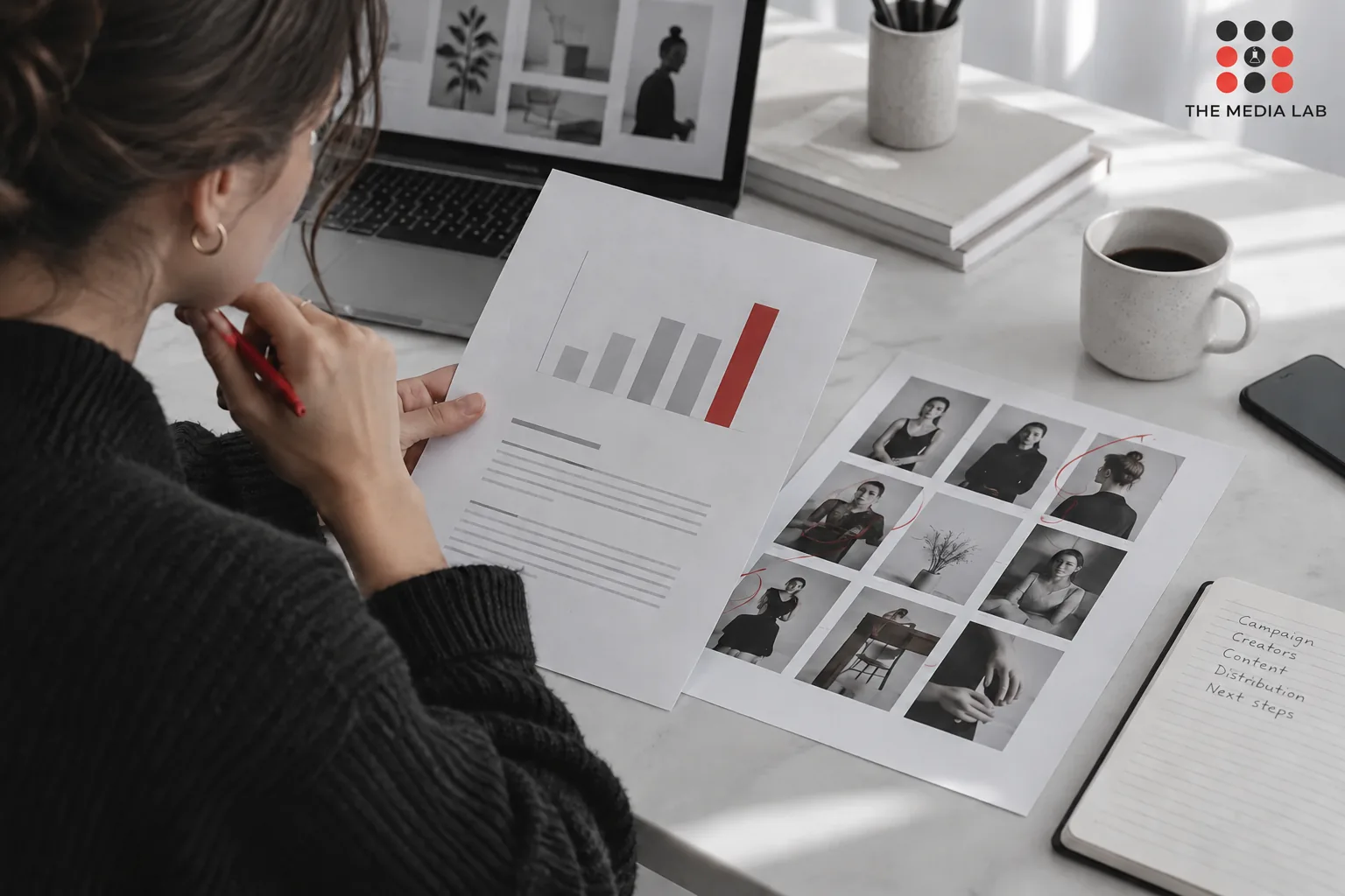 Campaign report and creator contact sheet illustrating performance measurement — The Media Lab concept image.