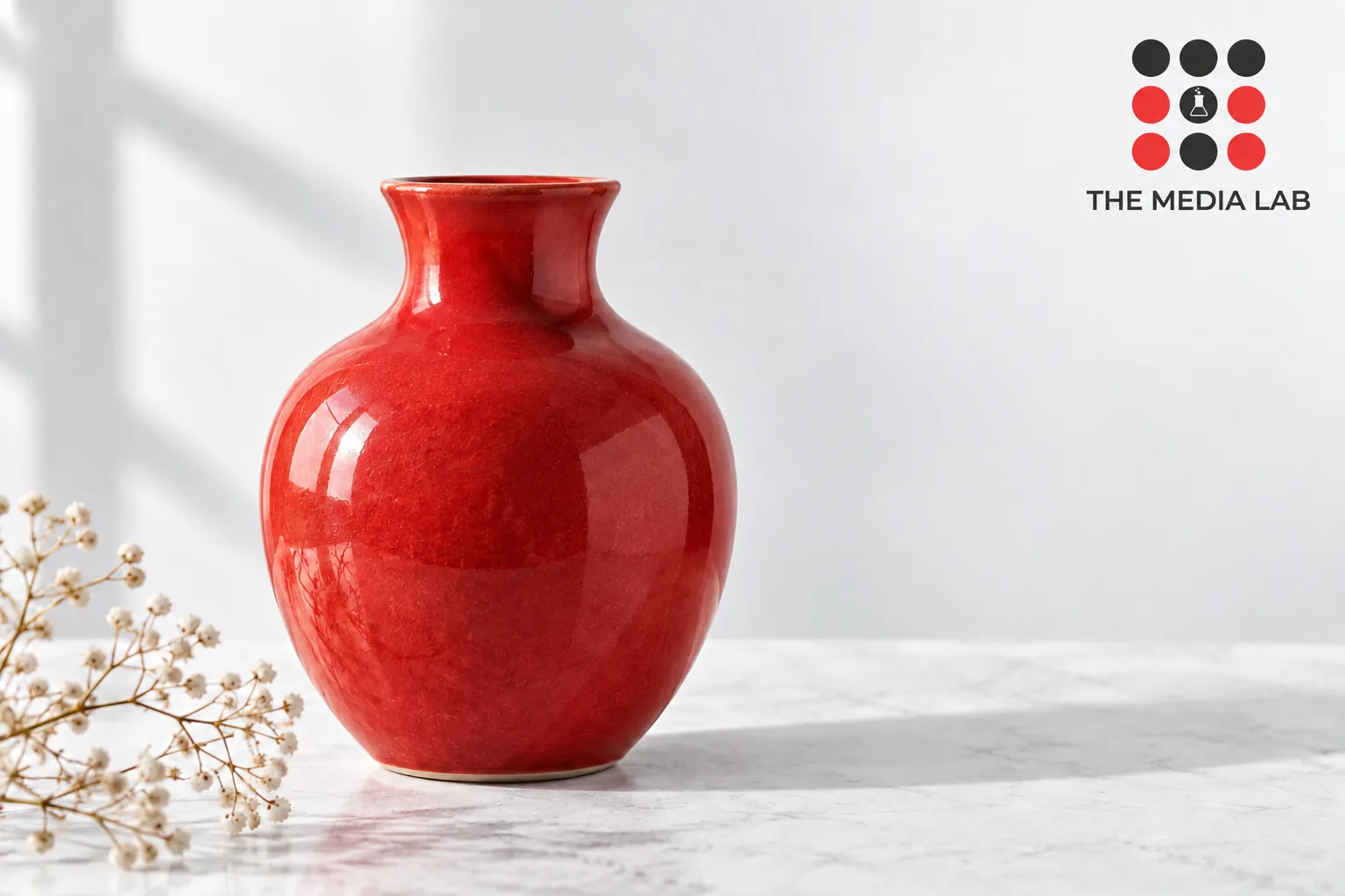 Red ceramic vase photographed for an online resale listing, white backdrop phone — The Media Lab