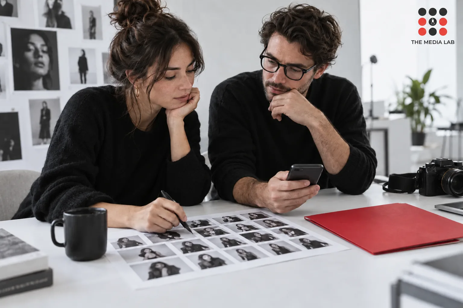 Team evaluating creator portfolios for an influencer campaign — The Media Lab concept image.