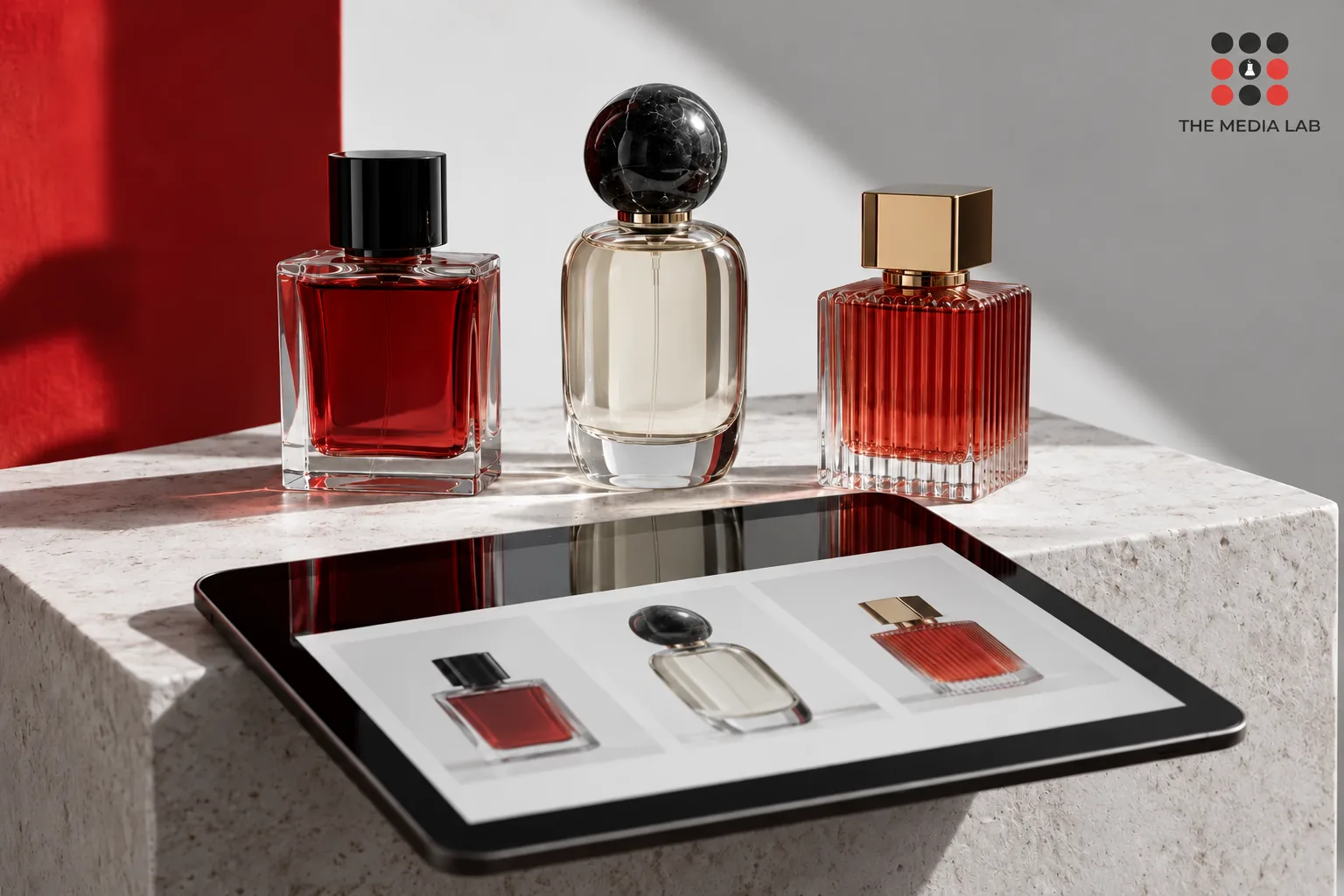 Concept illustration of a multi-brand perfume store on a tablet — The Media Lab