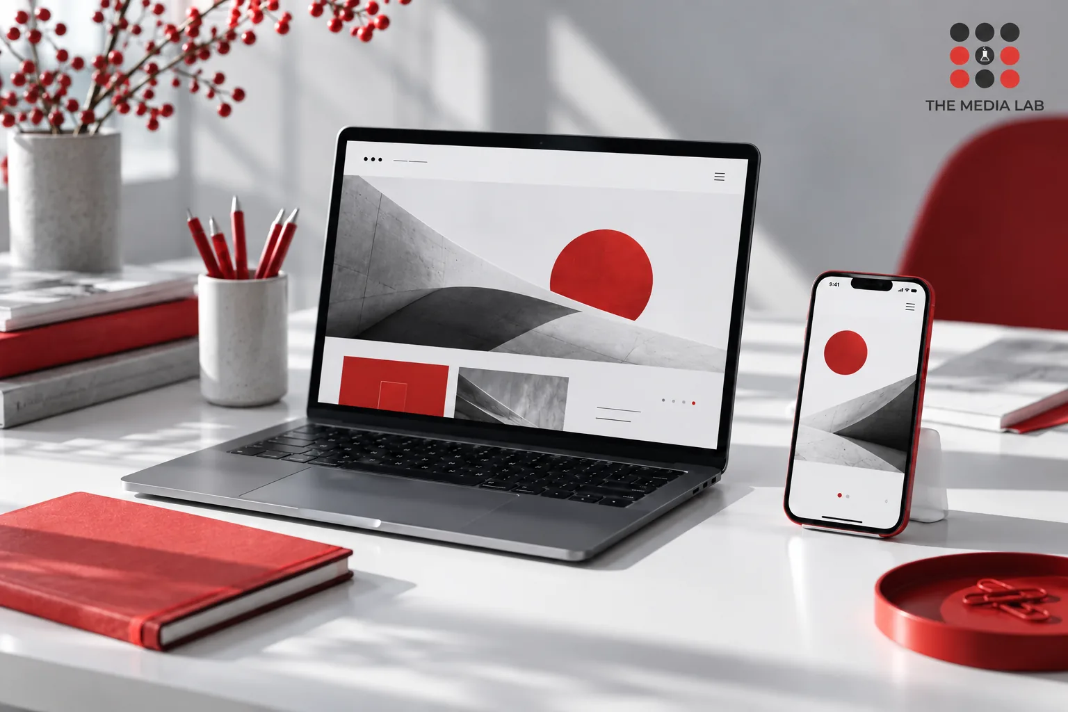 Laptop and phone showing a responsive website concept — The Media Lab